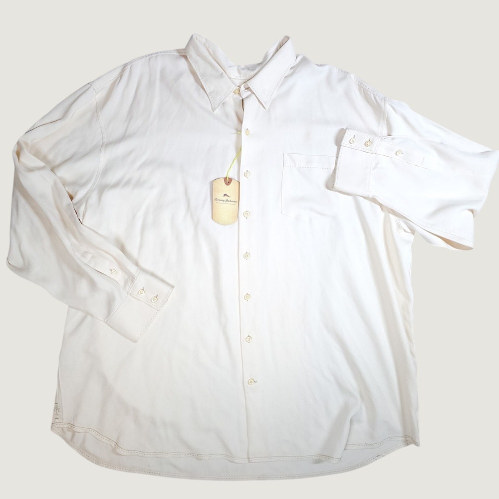 Tommy Bahama Button Down Shirt Mens 3XB Cream Silk Wool Blend Luxury NWT